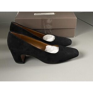 Franco Sarto Shoes Womens Size 8 Black Suede L-SALINO Block Heel Pumps Dress